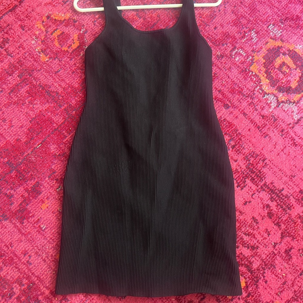 Babaton black ribbed mini dress